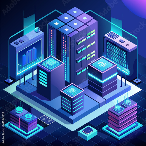 Futuristic server room technology data center illustration