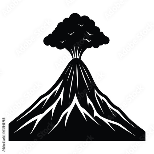 Volcano Silhouette Vector Graphic Black White Illustration Download on White Background