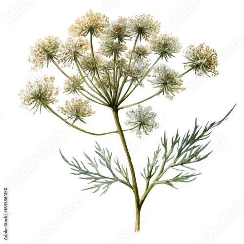 Photography A watercolor painting of Caraway, vector illustration on white background