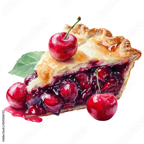 Cherry Pie in watercolor style, vector illustration, isolated on white background.