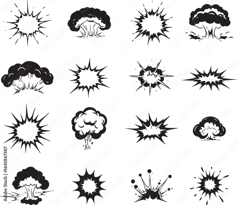 Obraz premium Collection of explosion effects isolated on white background