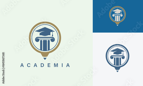 Pencil Or Crayon With Graduation Hat Isolated Circle for School University College Graduate Campus Logo Design Inspiration