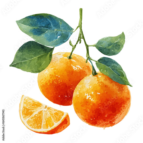 Bitter Orange, watercolor painting, vector illustration, isolated on a white background.