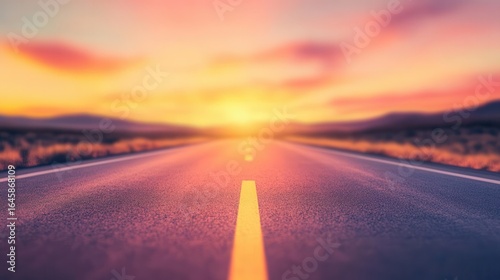 Sunset highway road trip scene in pastel hues with vintage grain and text overlay