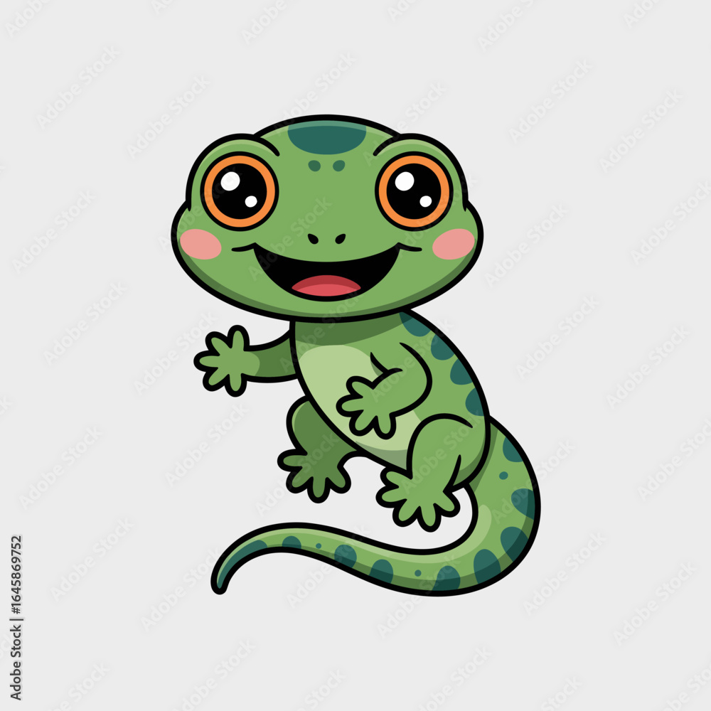 Fototapeta premium Cute cartoon green lizard character illustration