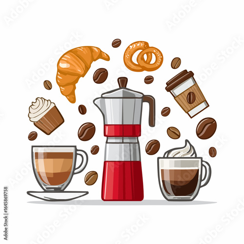 A stylish flat design coffee icon set for cafes and barista themes