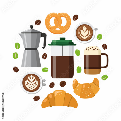 A stylish flat design coffee icon set for cafes and barista themes