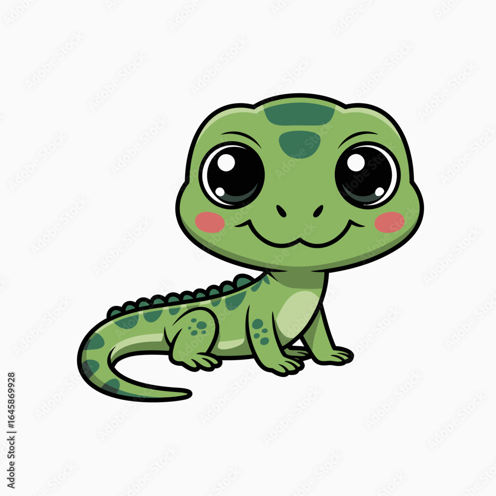 Fototapeta premium Cute cartoon lizard character with big eyes