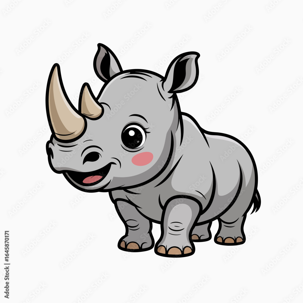 Naklejka premium Cute cartoon rhinoceros character illustration