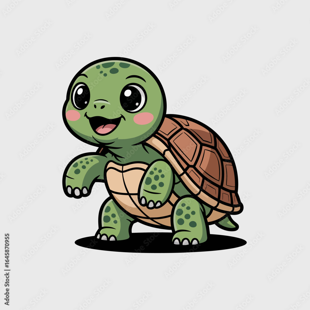 Fototapeta premium Cute cartoon turtle character, cheerful expression