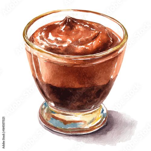 Watercolor vector illustration of Chocolate Mousse, isolated on white background.