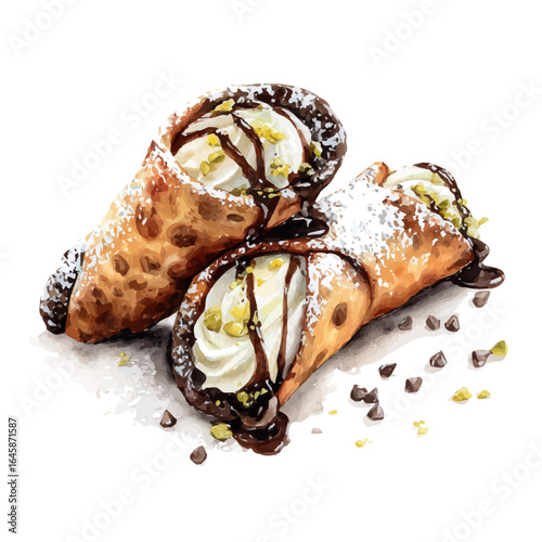 A watercolor painting of Cannoli, vector illustration on white background.