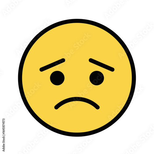 A simple yellow emoji with a sad, frowning expression, conveying feelings of unhappiness, disappointment, or sorrow on a white background.
