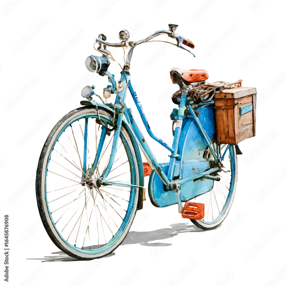 Fototapeta premium Bicycle, watercolor painting, vector illustration, isolated on a white background.