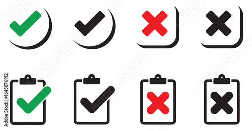 Check Mark and Cross Symbol Set for Approval and Rejection Depicting Success and Failure in Various Colors and Styles