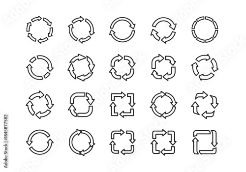 Collection of circular arrow icons representing recycling and repetition