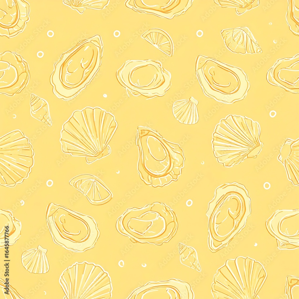 Seafood pattern on a light yellow background Seafood pattern on a light yellow background