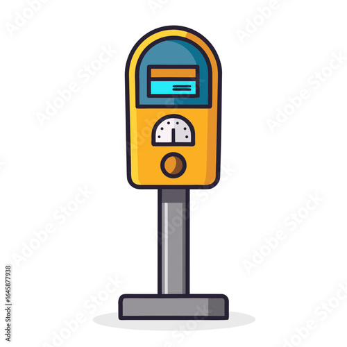 Yellow parking meter with a digital display and dial