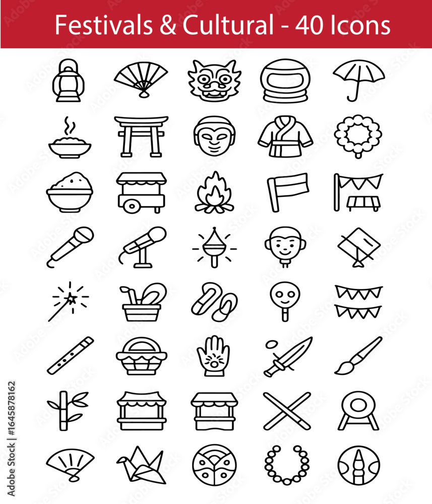 Naklejka premium Collection of icons representing cultural festivals and traditions
