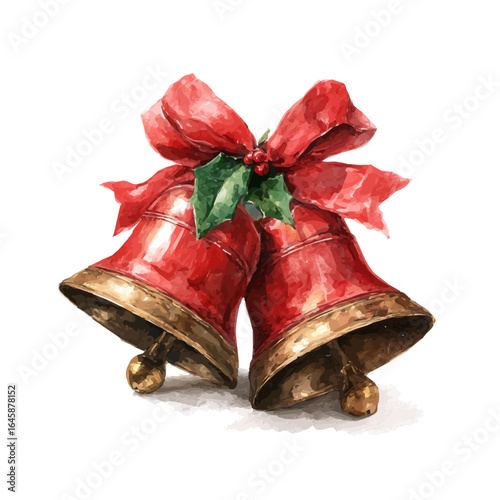 Christmas Bells, watercolor painting, vector illustration, isolated on a white background.