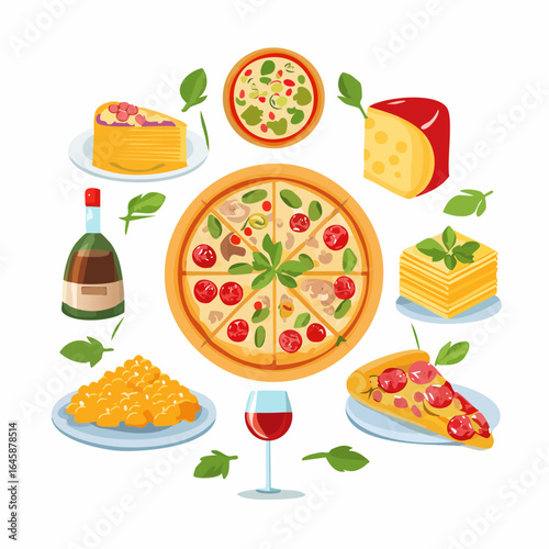 Flat vector icons representing Italian food favorites