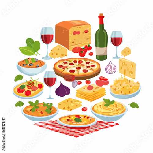 Flat vector icons representing Italian food favorites