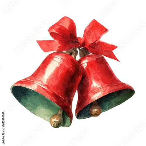 A watercolor painting of Christmas Bells, vector illustration on white background.