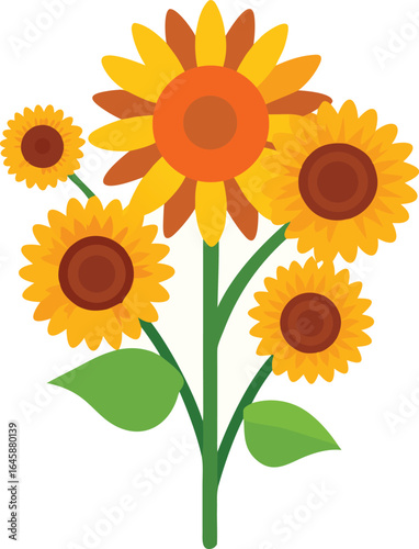 Bright sunflower and marigold bouquet on white background, vibrant yellow flowers arrangement, floral decoration, summer blooms, isolated bouquet for design, nature, gardening, celebration