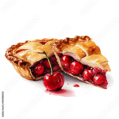 Cherry Pie in watercolor style, vector illustration, isolated on white background.
