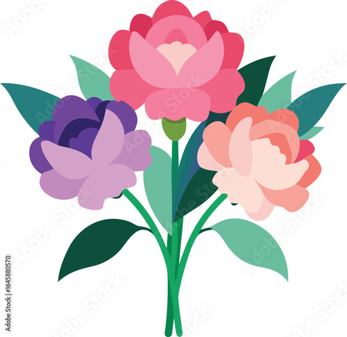 Peony and Iris Romantic Bouquet on White Background, Elegant Fresh Flowers Arrangement, Wedding, Spring, Floral Composition, Blooming Petals, Decoration, Love, Garden, Nature Stock Photo