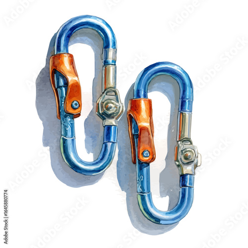 Watercolor vector illustration of Carabiners, isolated on white background.