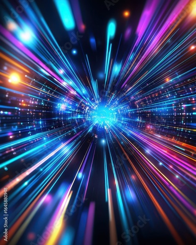 Futuristic Light Rays Burst Through Space in Vibrant Colors
