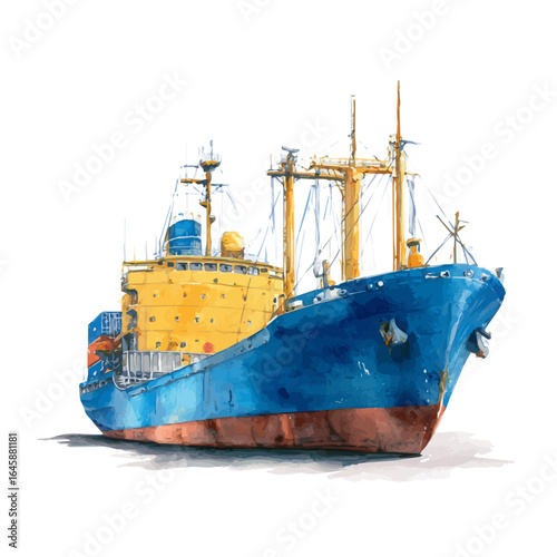 A watercolor painting of Cargo Ship, vector illustration on white background.