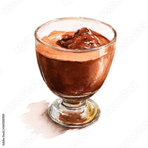Watercolor vector illustration of Chocolate Mousse, isolated on white background.