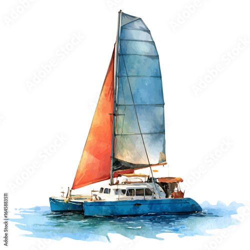 A watercolor painting of Catamaran, vector illustration on white background.