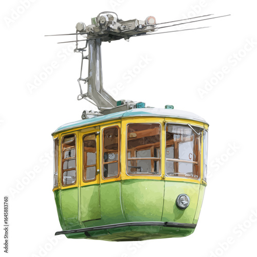 Cable Car, watercolor painting, vector illustration, isolated on a white background.