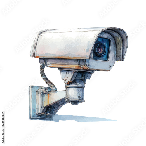 CCTV Camera, watercolor painting, vector illustration, isolated on a white background.