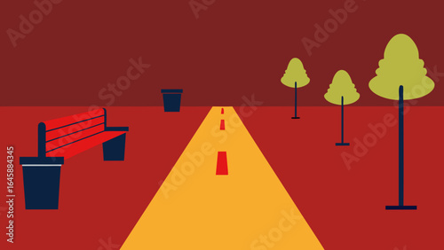 Autumn cityscapes and park scenes are a conceptual illustration of a vector road with a green arrow pointing toward a future of success