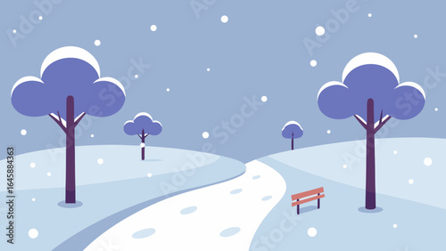 A festive winter landscape with snow-covered trees and twinkling stars on a cold, blue night
