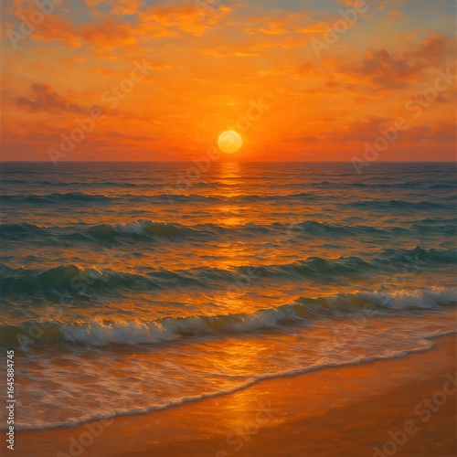 Vibrant sunset over calm ocean waves