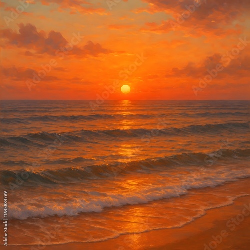Orange and golden sunset reflecting on sea waves