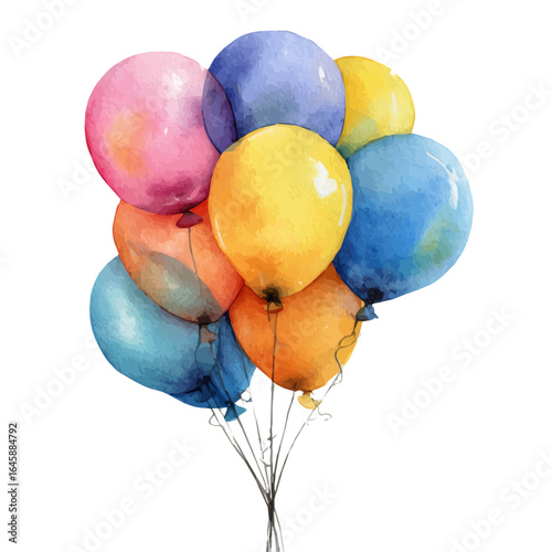 A watercolor painting of Birthday Balloons, vector illustration on white background.