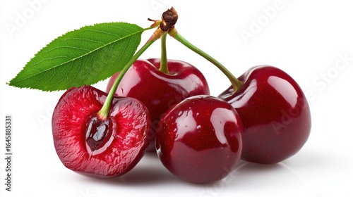 Wallpaper Mural Fresh Organic Cherries with Leaf - Ideal for Culinary Design and Health - Focused Projects Torontodigital.ca