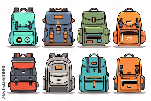 Collection of Stylish Cartoon Backpacks in Different Colors and Designs