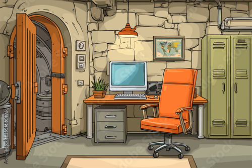 Cozy Bunker Office with Modern Desk and Vintage Touches