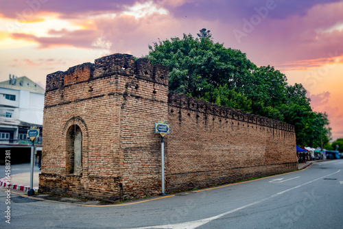 Section of the crenellated wall surrounding the old city of Chiang Mai, Thailand