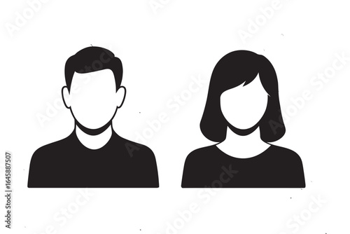 Male and female user profile avatar icon set. Simple human silhouette, man and woman face placeholder symbol for website and app. 