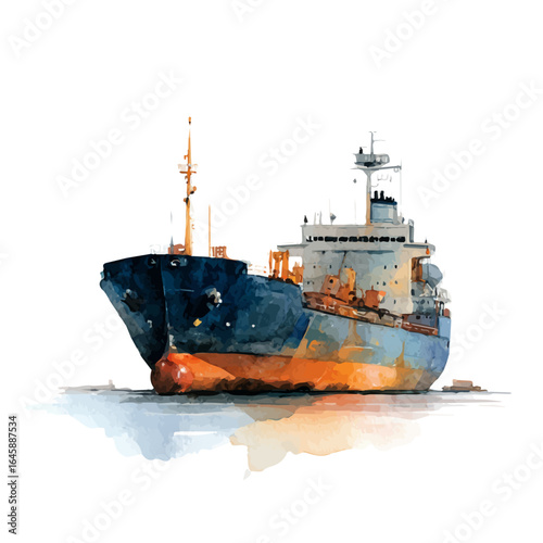 A watercolor painting of Cargo Ship, vector illustration on white background.