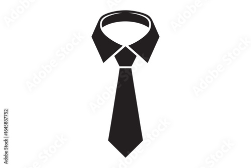 Black silhouette icon of a dress shirt collar and tie. Vector illustration for a business or formal wear concept 