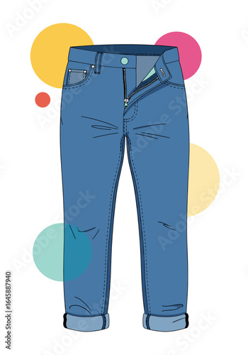 Stylish blue denim jeans with cuffed hemline perfect for casual wear